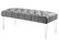 Blanche Velvet Button Tufted Nailhead Trim Clear Acrylic Legs Bench, Grey