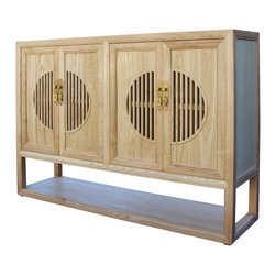 Light Natural Raw Wood Shutter Doors Bookcase Credenza Cabinet - Bookcases