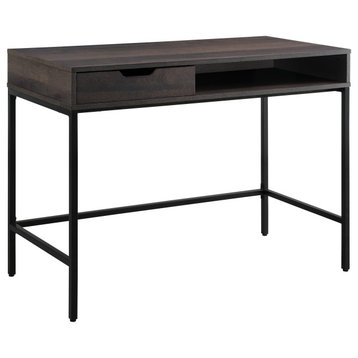 Contempo 40" Desk With Drawer and Shelf, Brown Wood Grain Finish