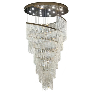 Falicon | Golden/Chrome Crystal Circular Spiral Chandelier, Chrome, Dia 39.4xh118.1", Dimmable, Cool Light