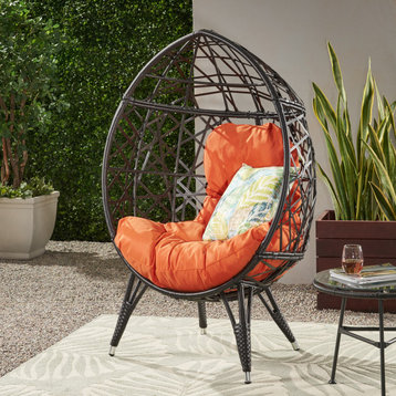 Michelle Outdoor Wicker Teardrop Chair With Cushion