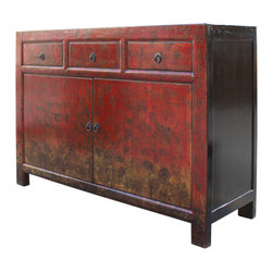 Distressed Rustic Orange Red Sideboard Console Table Cabinet - Accent Chests And Cabinets