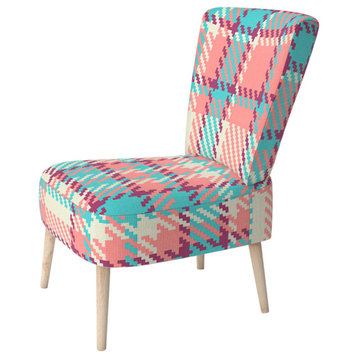 Cream and Pink Checked Tartan Chair, Side Chair