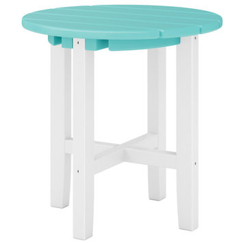 Outdoor Round Side Table, Destin White and Gulf Shores Teal