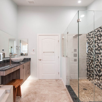 Contemporary Bathroom with Separate Floating Vanities