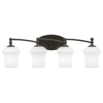 Capri 4-Light Bath Bar, Dark Granite, 5.5" Zilo White Linen Glass