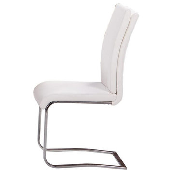 Bowery Hill 19" Modern Faux Leather Dining Side Chair in White (Set of 2)