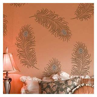 Peacock Feather Grande Wall Art Stencil, Trendy Stencils For DIY Wall  Design - Eclectic - Wall Stencils - by Cutting Edge Stencils | Houzz