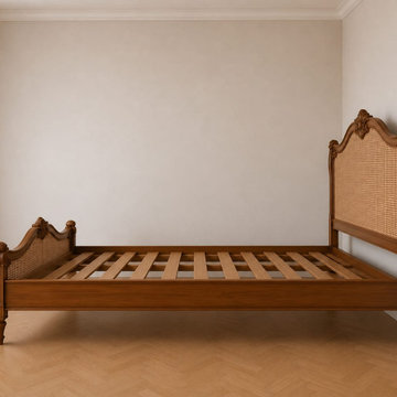 French Country Cane Bed Side View | Hand-Carved Traditional Wood Bed