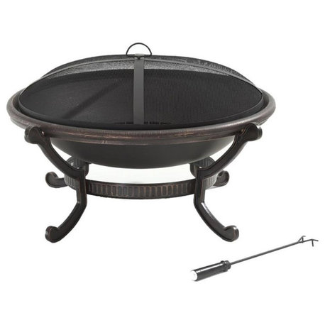 Bowery Hill Steel Metal Oversized Bowl Firepit in Black/Copper