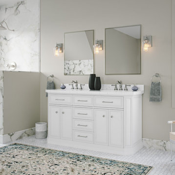 The Jazz Bathroom Vanity, Double Sink, 60", Pure White, Freestanding