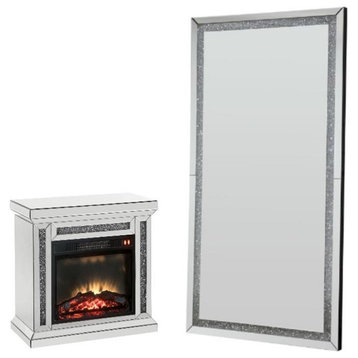 Home Square 2-Piece Set with Accent Mirror and Fireplace in Mirrored