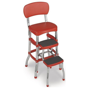 Cosco Retro Counter Stool with Pull Out Step Stool in Red