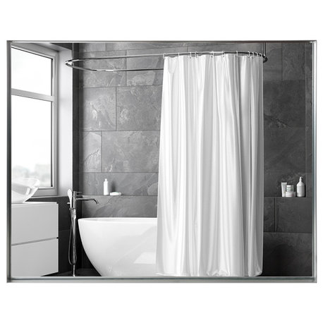 Glossy Black Rounded Corner Rectangle Bath Mirror, Sliver, 40x30