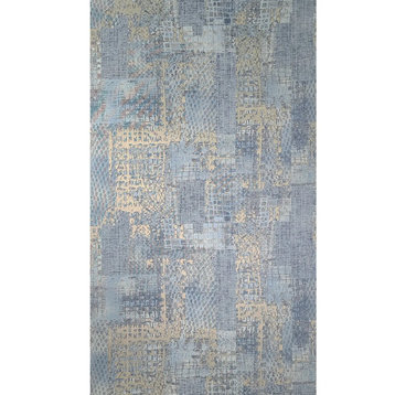 Abstract Modern Embossed blue gray gold metallic faux fabric textured wallpaper, 27 Inc X 33 Ft Roll