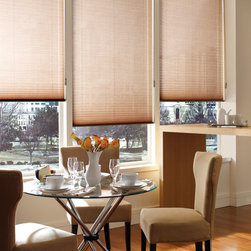 Transitional Orange Dining Room Custom Window Honeycomb by Hunter Douglas - Cellular Shades