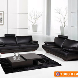 2 PC Sofa Set in Black Bonded Leather Upholstery (Loveseat & Sofa) - Living Room Furniture Sets