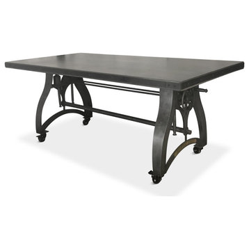 Crescent Industrial Dining Table - Adjustable Height - Casters - Gray Top