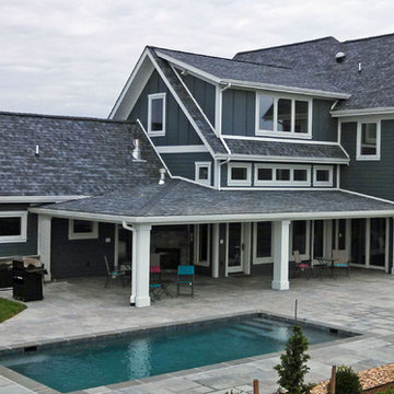 Contemporary Farmhouse Backyard with Pool