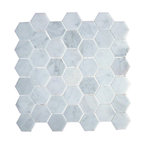 2 Inch Bianco Carrera White Marble Hexagon Mosaic Tile Honed