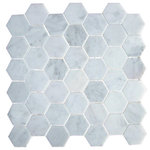 2 Inch Bianco Carrera White Marble Hexagon Mosaic Tile Honed - Premium Grade Bianco Carrara White 2" honed marble mosaic on 1 sq. ft. sturdy mesh sheet-