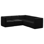 Meridian Furniture - Quincy Velvet Upholstered 5-Piece L-Shaped Modular Sectional, Black - Show them all that less is more with the minimalist look of this Quincy velvet cloud-like comfort modular sectional. This elegant chair features a simple design that's all about comfort and modern style. The soft black velvet upholstery is sleek to the touch, and the back of the unit features deep horizontal channel tufting for a look that wows. Because this is a modular seating option, you can pair it easily with other items in the Quincy collection to create a look you love. Latches underneath make it easy to mix and match items from the collection.