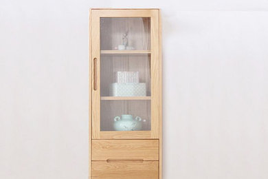 Yasu Solid Oak Tall Glass Cabinet (1300)