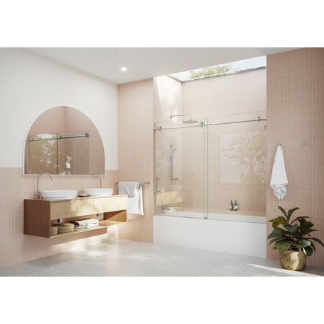 68-72"x60" Frameless Bath Tub Sliding Shower Door, Brushed Nickel