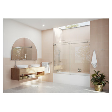 68-72"x60" Frameless Bath Tub Sliding Shower Door, Brushed Nickel