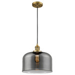 Innovations Lighting - Large Bell 1-Light LED Pendant, Brushed Brass, Glass: Plated Smoked - One of our largest and original collections, the Franklin Restoration is made up of a vast selection of heavy metal finishes and a large array of metal and glass shades that bring a touch of industrial into your home.