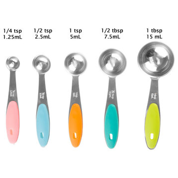 Measuring Spoons. Stainless Steel, Color Handles, 5-Piece Set