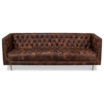 Damian Sofa Tufted Leather Bench Seat Couch