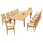 Teak Deals - 13-Piece Outdoor Teak Dining Set 117" Rectangle Table,12 Mas Stacking Arm Chairs - Set includes: 117" Double Extension Rectangle Dining Table and 12 Stacking Arm Chairs.