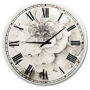 indigold Gray Peonies I Farmhouse Oversized Metal Clock, 36x36