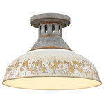 Golden Lighting - Kinsley Semi-Flush With Antique Ivory Shade - Kinsley has a rustic, vintage appeal that is perfect for homes with eclectic or farmhouse decor. The Aged Galvanized Steel frame balances the numerous antique shade color options offered in this collection. The hand-painted series has a distressed, weathered look. Choose a shade that fits your existing color scheme or opt to design around a variety of vintage shade option.
