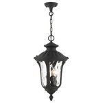 Livex Lighting - Textured Black Traditional, Victorian, Sculptural, Outdoor Pendant Lantern - From the Oxford outdoor lantern collection, this traditional cast aluminum three-light large pendant lantern design will add curb appeal to any home. It features handsome, antique styling and decorative elements. Clear water glass casts an appealing light and lends to its vintage charm. The canopy, chain and ornamental details are all in a textured black finish. With superb craftsmanship and affordable price, this fixture is sure to tastefully indulge your senses.