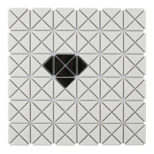 SomerTile ADB3MWWB Tri Mini Diamond Porcelain Mosaic Floor and Wall Border White with Black Tile 2.63x10.88 2.63 x 10.88