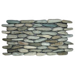 CNK Tile - Sea Green Standing Pebble Tile - Each stone is carefully selected and hand-sorted according to color, size and shape in order to ensure the highest quality pebble tile available. The stones are attached to a sturdy mesh backing using non-toxic, environmentally safe glue. Because of the unique pattern in which our tile is created they fit together seamlessly when installed so you can't tell where one tile ends and the next begins!