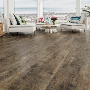 Idéer för ett modernt vardagsrum, med vinylgolv