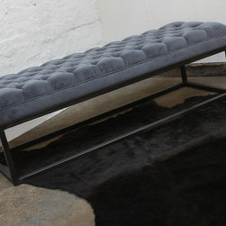 Hana Velvet Deep Buttoned Grey Velvet and Box Section Pipe Bench/Footstool - Upholstery Fabric