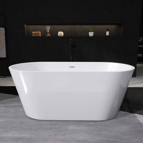 63" x 29.5" White Freestanding Soaking Acrylic Bathtub