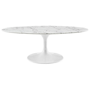 Savannah 48" Oval Shaped Artificial Marble Coffee Table, White