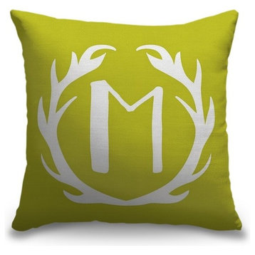 "Letter M - Grunge Antlers" Outdoor Pillow 16"x16"