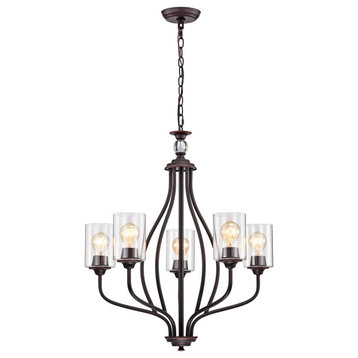 5-Light Oil Rubbed Bronze Chandelier With Clear Glass Shades