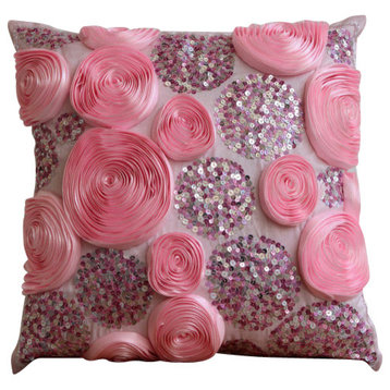 Sweet Kisses, Pink 18"x18" Silk Pillows Covers for Couch