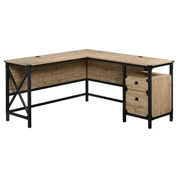 Sauder Steel River Engineered Wood L-Shaped Desk in Milled Mesquite/Natural