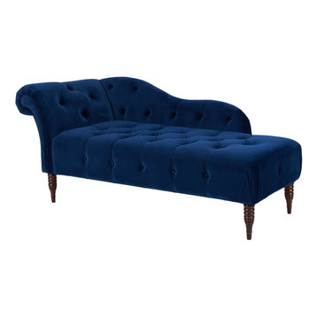 Samuel Velvet Tufted Chaise Lounge, Right-Arm Facing, Navy Blue