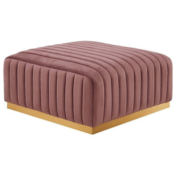 Modway Conjure Channel Tufted Performance Velvet Ottoman in Gold/Dusty Rose