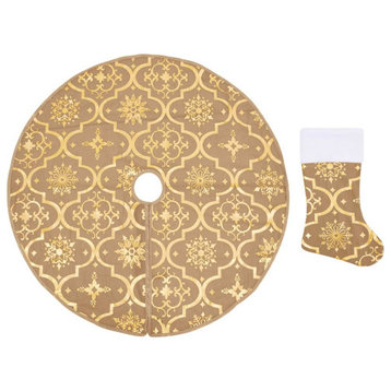 vidaXL Christmas Tree Skirt Artificial Tree Mat with Sock Luxury Yellow Fabric