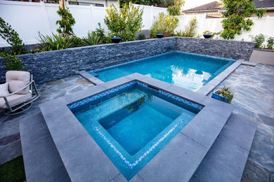 Example of a trendy pool design in Orange County